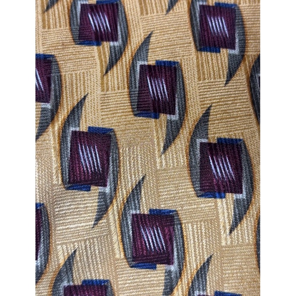 JZ Richards Silk Tie Mens Gold Burgundy Geometric Made USA Luxury Necktie - Picture 4 of 4